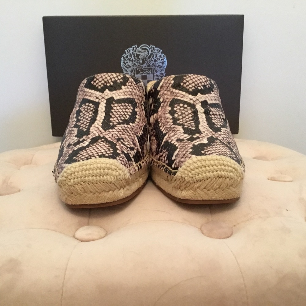 Vince Camuto Leather Python Snakeskin Print Espadrille Heeled Mules Brand New